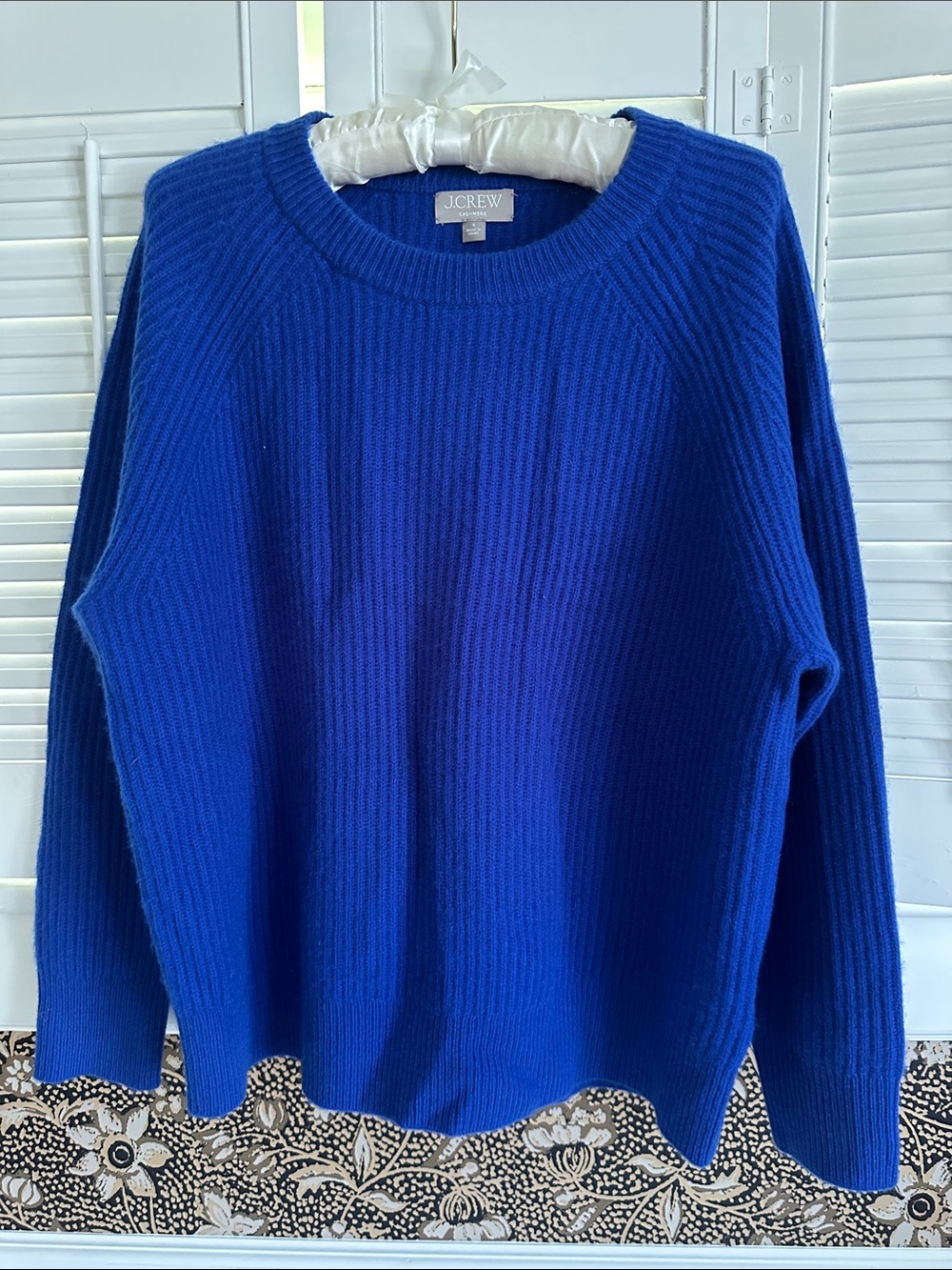 J. Crew Women’s Cobalt Blue Ribbed Cashmere Crewneck Sweater